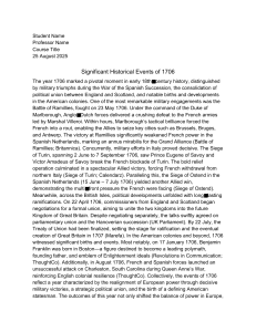1706: Key Historical Events - War, Union, & Franklin