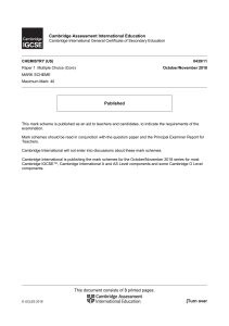 Chemistry IGCSE Mark Scheme: Oct/Nov 2018 Paper 1 (Core)