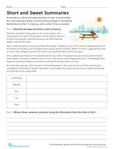 Short Story Summary Worksheet: Somebody Wanted But So Then