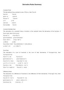 Derivative Rules Summary: Constant, Product, Quotient, Chain Rules