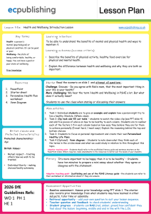 Health and Wellbeing Introduction Lesson Plan for PSHE