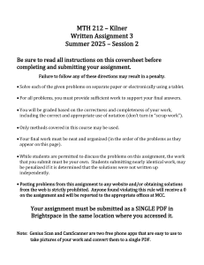MTH 212 Kilner Written Assignment 3: Multivariable Calculus Integrals