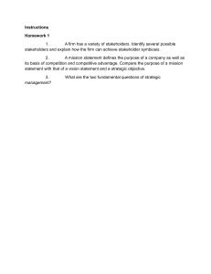Strategic Management Homework 1: Stakeholders, Mission, Vision