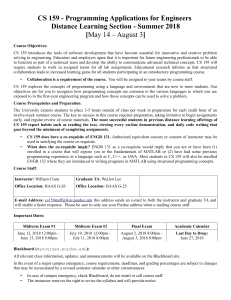 CS 159 Programming Applications for Engineers Syllabus - Summer 2018