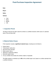 Post-Purchase Vehicle Inspection Agreement | Buyer-Seller Terms