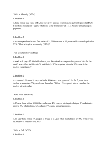 Finance Problem Set: YTM, Stock Valuation, Bond Sensitivity