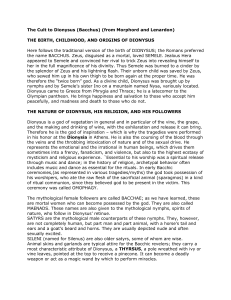 The Cult of Dionysus: Birth, Nature, Religion, and Greek Tragedy