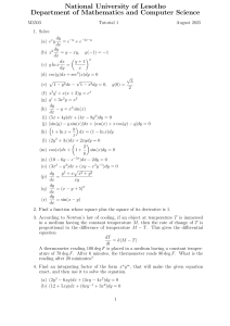 Differential Equations Tutorial 1 - National University of Lesotho