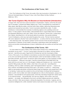 The Confessions of Nat Turner, 1831: Slave Insurrection