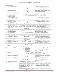 IGCSE Physics Equations & Formulas