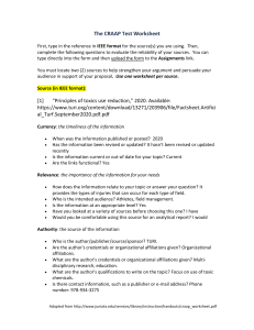 CRAAP Test Worksheet: Source Evaluation