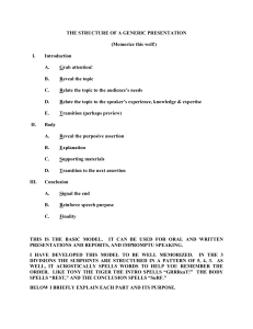 Presentation Structure: Generic Outline & Tips