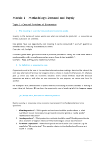 Demand & Supply: Central Economic Problems & PPF