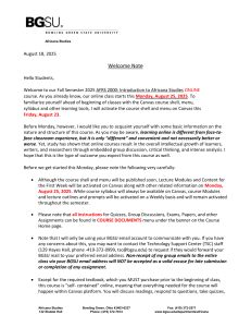 Africana Studies Welcome Note - Fall 2025 Online Course