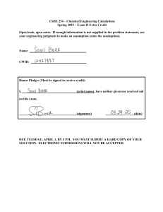 Chemical Engineering Exam: Real Gas Calculations