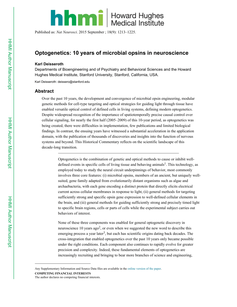 Optogenetics: Microbial Opsins in Neuroscience