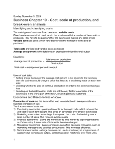Cost, Scale, & Break-Even Analysis: Business Chapter 19 Notes