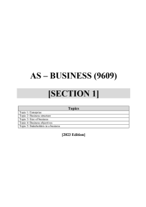 AS Business (9609) Study Guide: Enterprise, Structure, Objectives