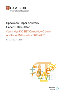 Cambridge IGCSE/O Level Additional Mathematics 0606/4037 Paper 2 Answers