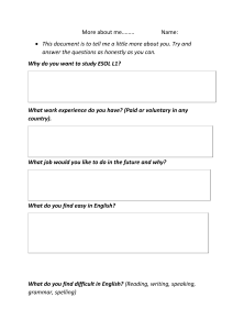 ESOL L1 Student Questionnaire: Goals, Experience & Skills