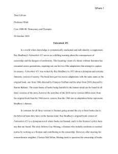 Fahrenheit 451: Book vs. Film Adaptations (1966 & 2018) Analysis