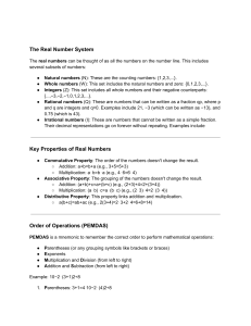 Real Numbers, PEMDAS, Linear Equations: Math Study Guide