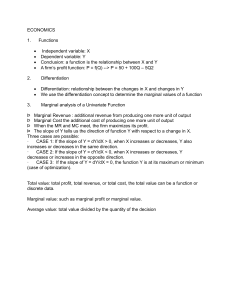 Economics: Functions, Differentiation, Marginal Analysis