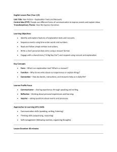 English Lesson Plan Year 1/2: Non-Fiction Explanation Texts & Recounts