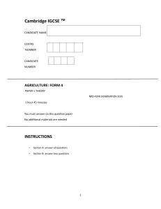 Cambridge IGCSE Agriculture Paper 1 Theory - Mid-Year Exam 2025