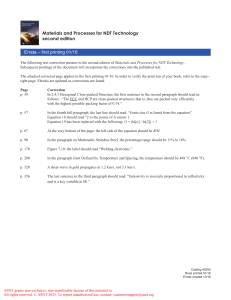 NDT Technology Errata: Materials & Processes Second Edition Corrections