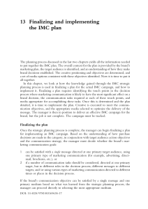 Finalizing & Implementing IMC Plan: Strategic Marketing Communication