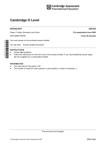 Cambridge O Level Sociology 2251/02 Paper 2 Specimen Exam