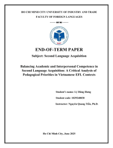 Balancing Academic & Interpersonal Competence in Vietnamese EFL