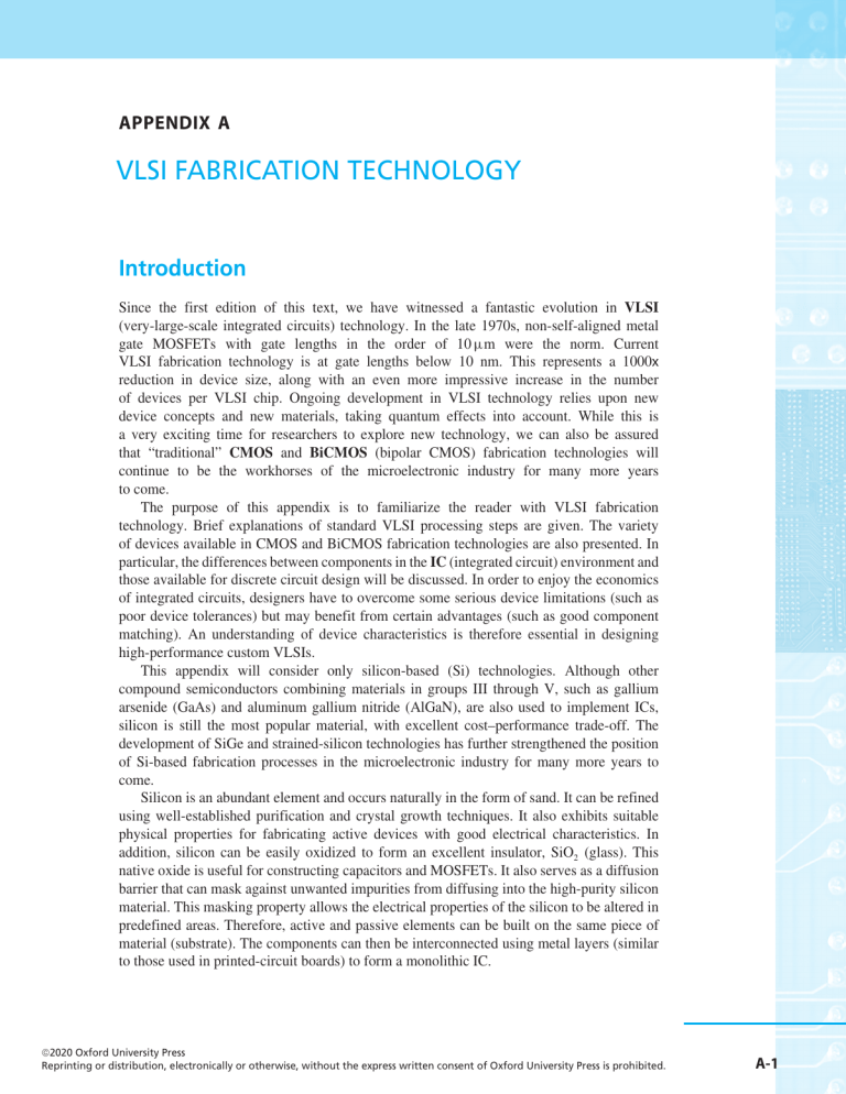VLSI Fabrication Technology: Introduction to IC Processing Steps