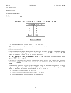 EE 200 Final Exam - Electrical Engineering