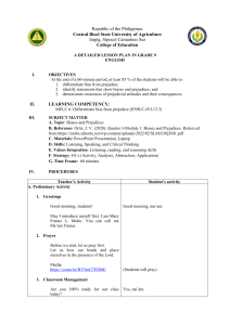 Grade 9 English Lesson Plan: Bias vs. Prejudice