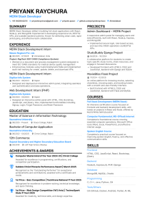 Priyank Raychura - MERN Stack Developer Resume | Projects & Skills