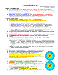 Errors and Calibration: Systematic, Random, Accuracy, Precision, Resolution