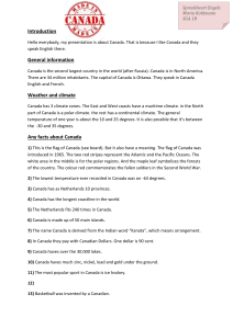 Canada Presentation: Facts, Climate, Geography & Culture Overview