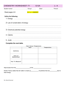 Chemistry Worksheet: Energy, Heat, Specific Heat & Calorimetry (G12)
