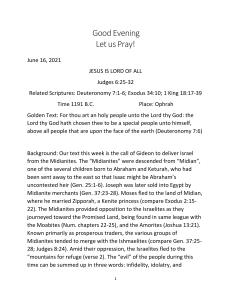 Judges 6:25-32 Lesson: Gideon's Assignment