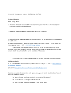 Physics 140 Homework 1: Units, Energy, Power, Blackbody Radiation
