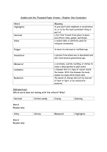 Sadako and the Thousand Paper Cranes Chapter 1 Vocabulary List