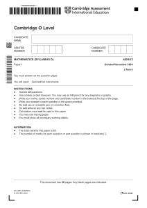 Cambridge O Level Mathematics Exam Paper 4024/12