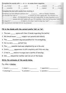 English Prefixes (dis-, im-) & Antonyms Worksheet