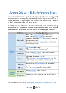 Source Criticism Skills Reference Sheet: History Analysis & Evaluation
