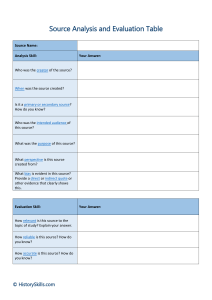 Source Analysis & Evaluation Table | History Skills Worksheet