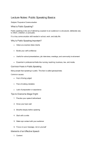 Public Speaking Basics: Lecture Notes for Effective Communication