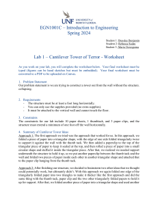 Cantilever Tower of Terror Lab Worksheet - Engineering Design