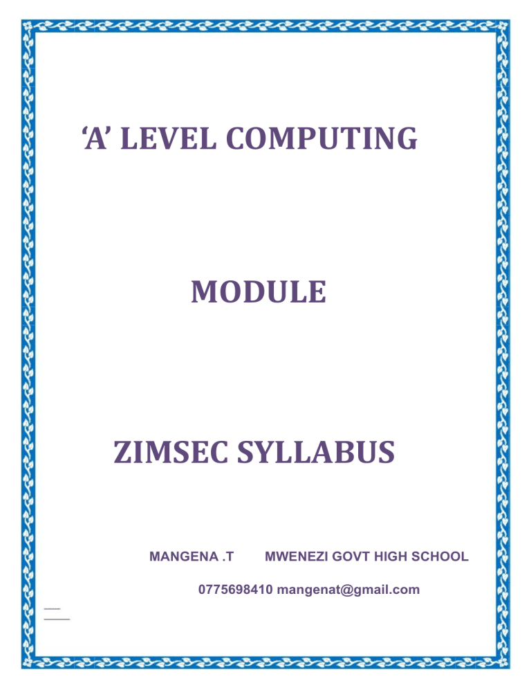 A' Level Computing ZIMSEC Syllabus Notes Systems Analysis & Design